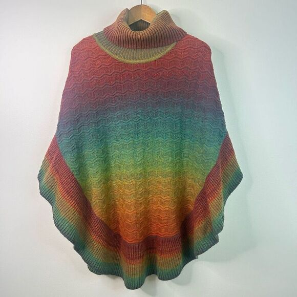 Soft Surroundings Rainbow Knit Poncho One Size Cowl Neck Sweater Cape Artsy - Picture 1 of 9
